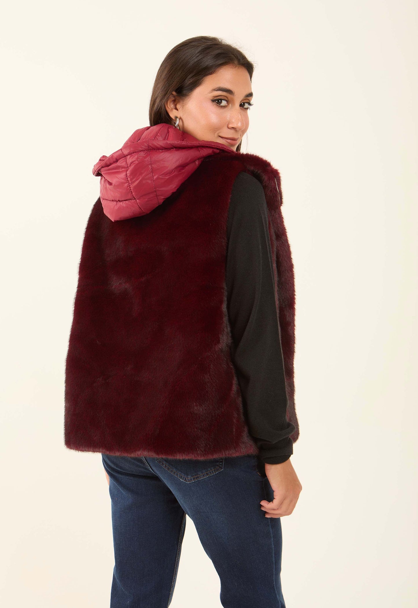 Reversible Solid Puffer Vest with Inner Fur