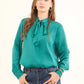 Champagne Bow-Neck Satin Shirt