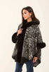 Fur Hooded Neck Patterned Poncho
