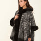 Fur Hooded Neck Patterned Poncho