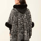 Fur Hooded Neck Patterned Poncho