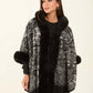 Fur Hooded Neck Patterned Poncho