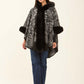 Fur Hooded Neck Patterned Poncho
