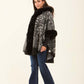 Fur Hooded Neck Patterned Poncho