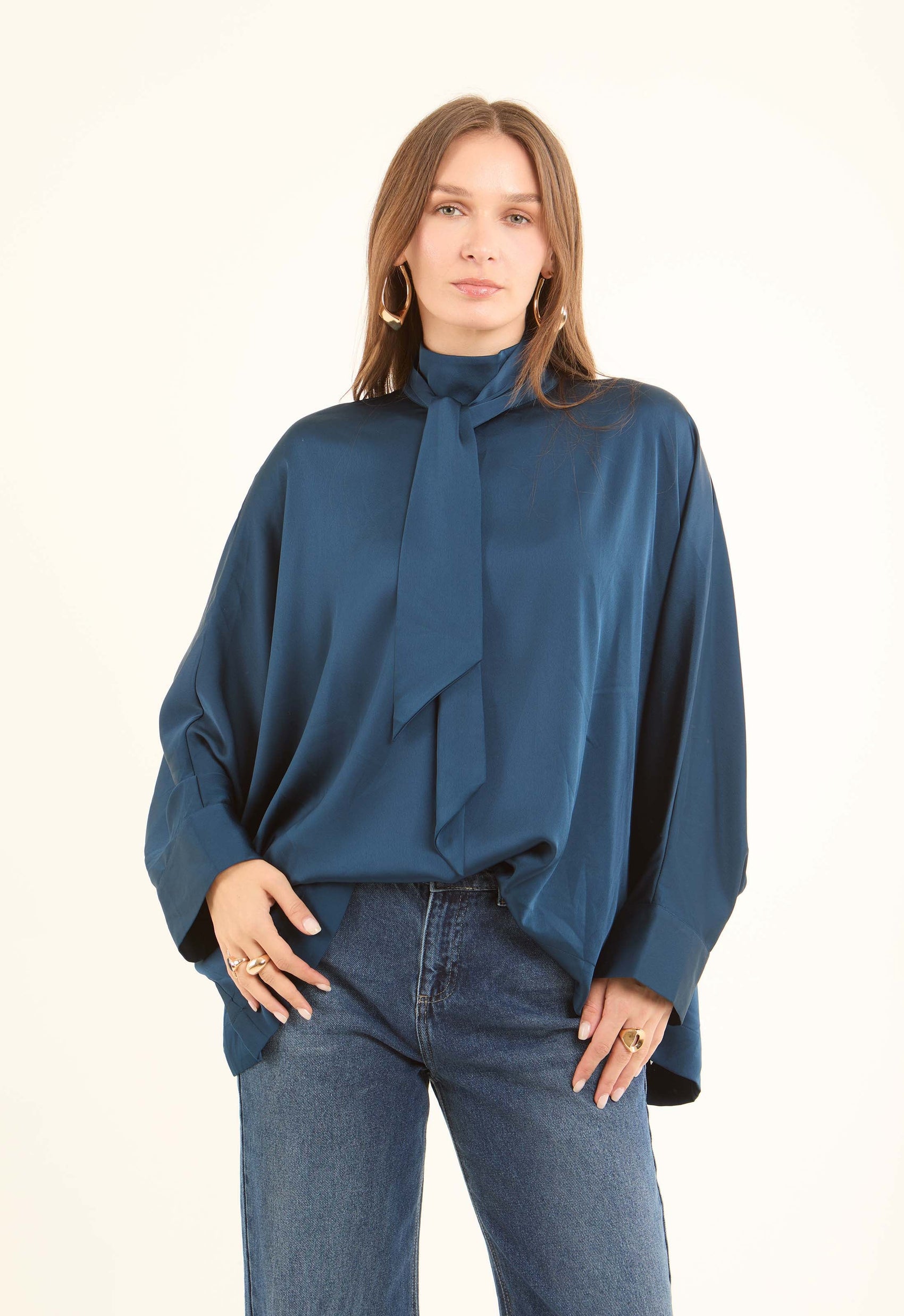 Elegant Tie-Neck Satin Blouse