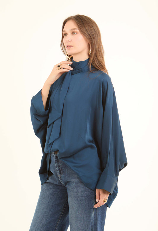 Elegant Tie-Neck Satin Blouse