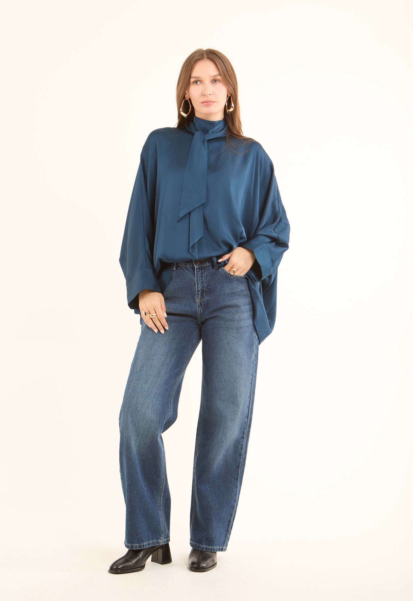 Elegant Tie-Neck Satin Blouse