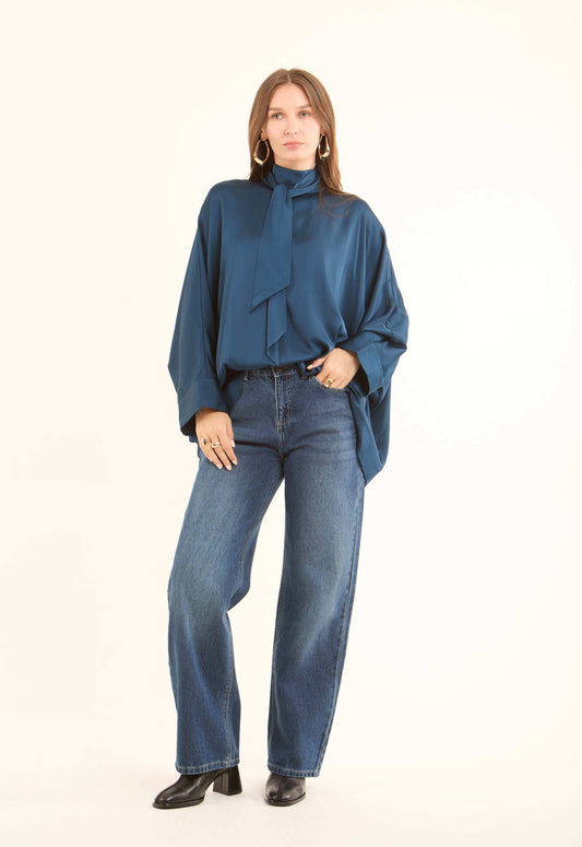 Elegant Tie-Neck Satin Blouse