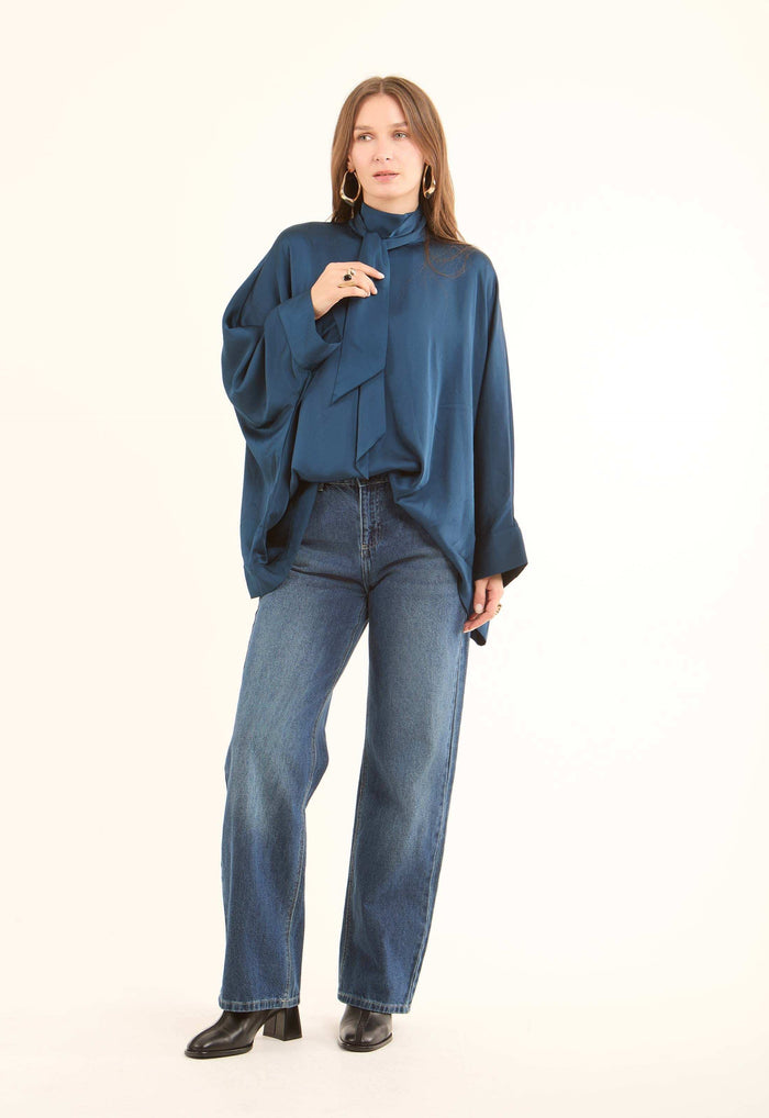 Elegant Tie-Neck Satin Blouse