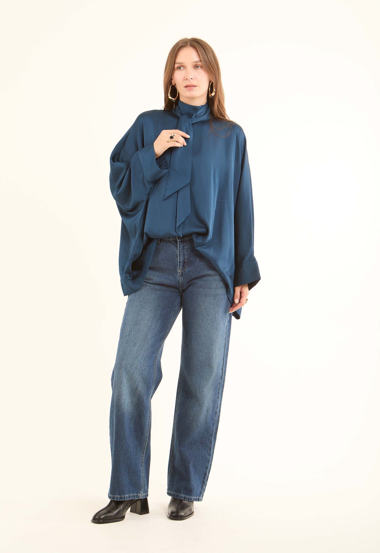 Elegant Tie-Neck Satin Blouse