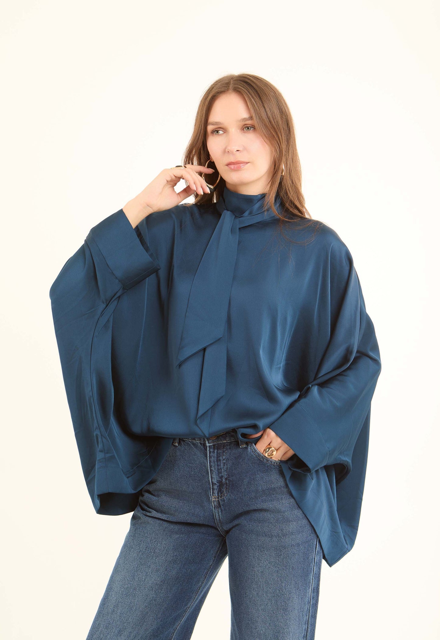Elegant Tie-Neck Satin Blouse