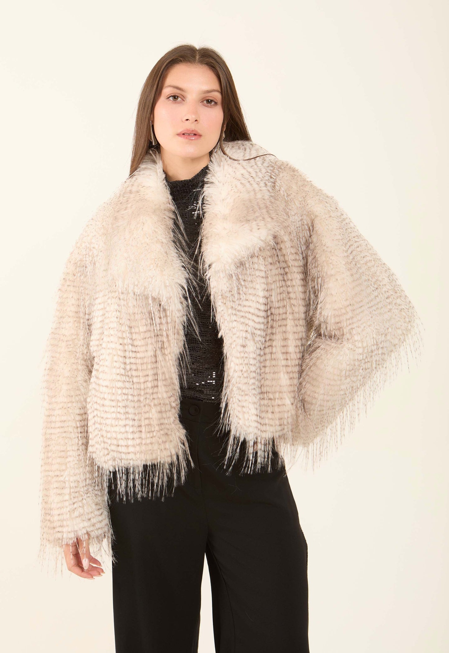 Textured Faux Fur Polyester Coat