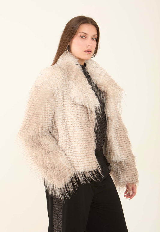 Textured Faux Fur Polyester Coat