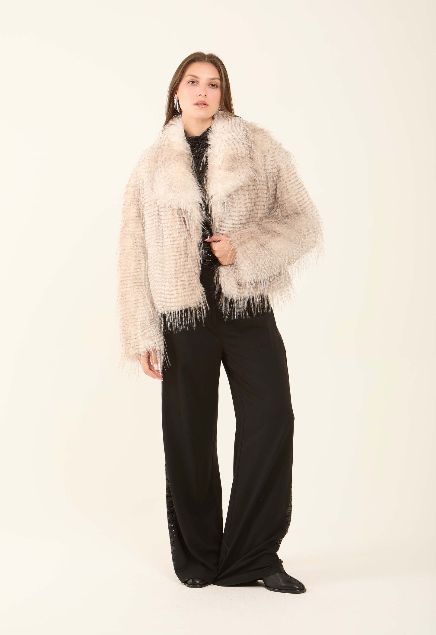 Textured Faux Fur Polyester Coat