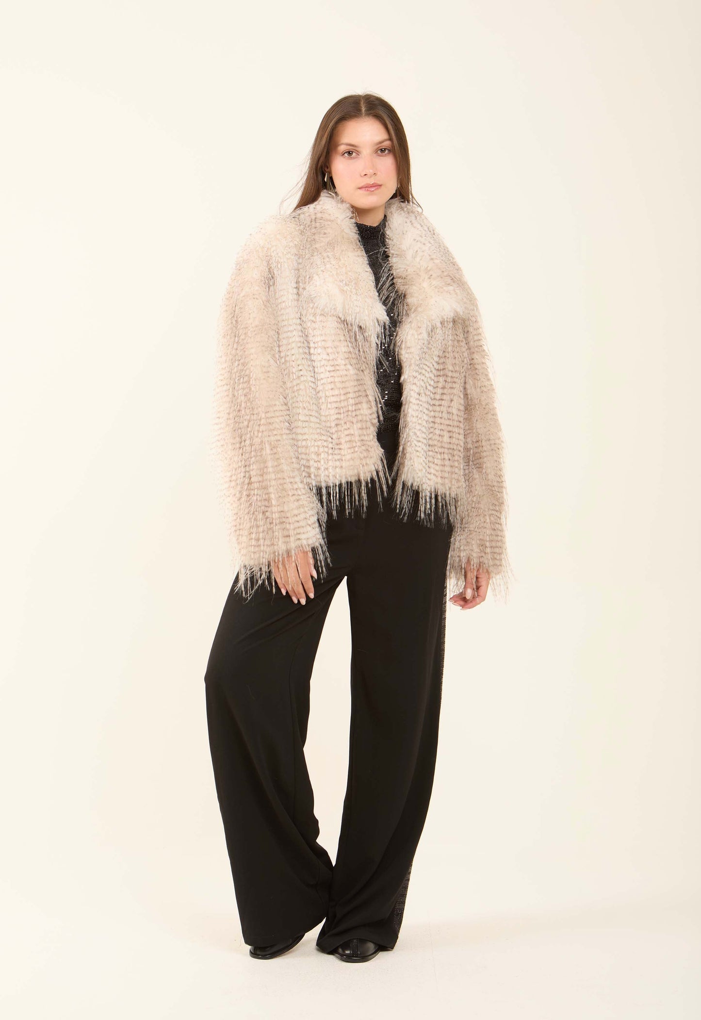Textured Faux Fur Polyester Coat