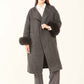 Fur-Cuff Wool-Blend Long Coat