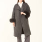 Fur-Cuff Wool-Blend Long Coat