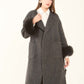 Fur-Cuff Wool-Blend Long Coat