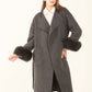 Fur-Cuff Wool-Blend Long Coat