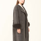 Fur-Cuff Wool-Blend Long Coat