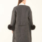 Fur-Cuff Wool-Blend Long Coat