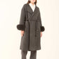 Fur-Cuff Wool-Blend Long Coat