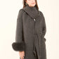 Fur-Cuff Wool-Blend Long Coat