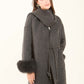 Fur-Cuff Wool-Blend Long Coat