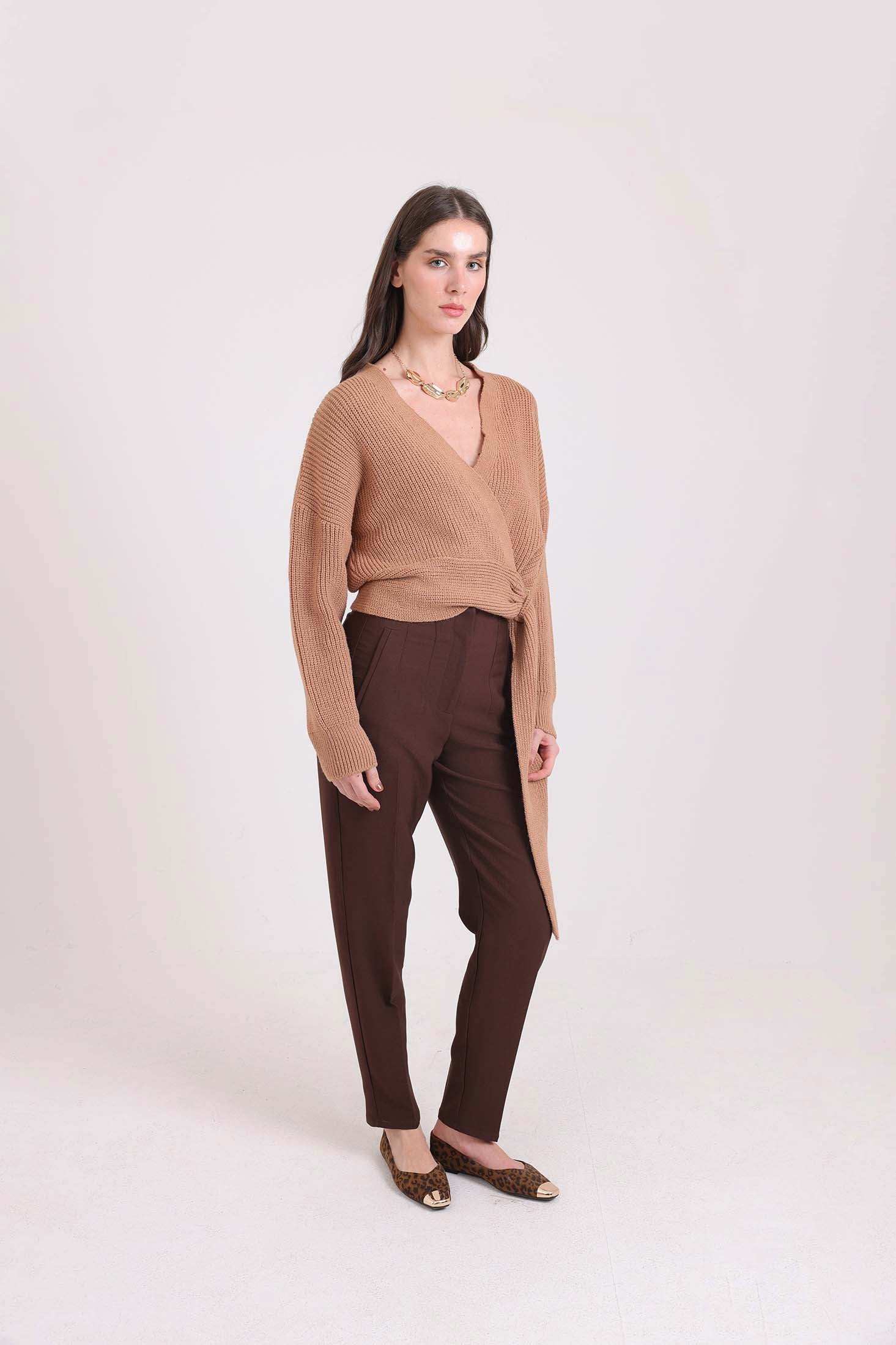 Tailored High-Waist Polyester Pants