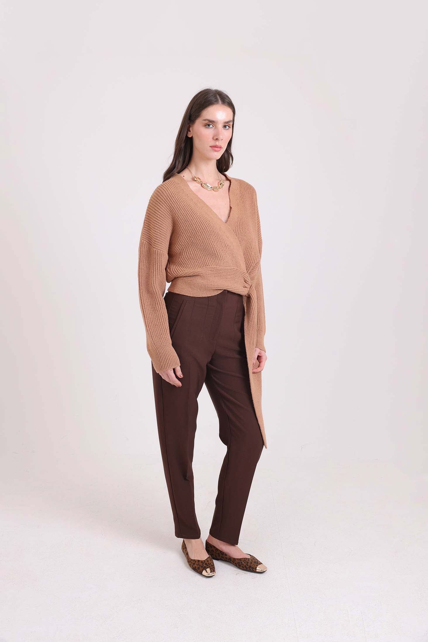 Tailored High-Waist Polyester Pants