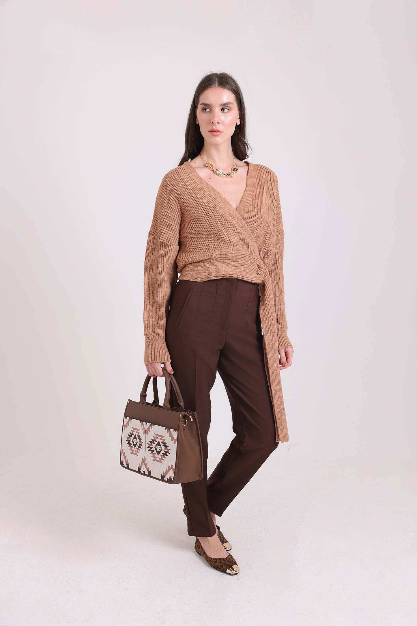V-Neck Chunky Knit Wrap Cardigan