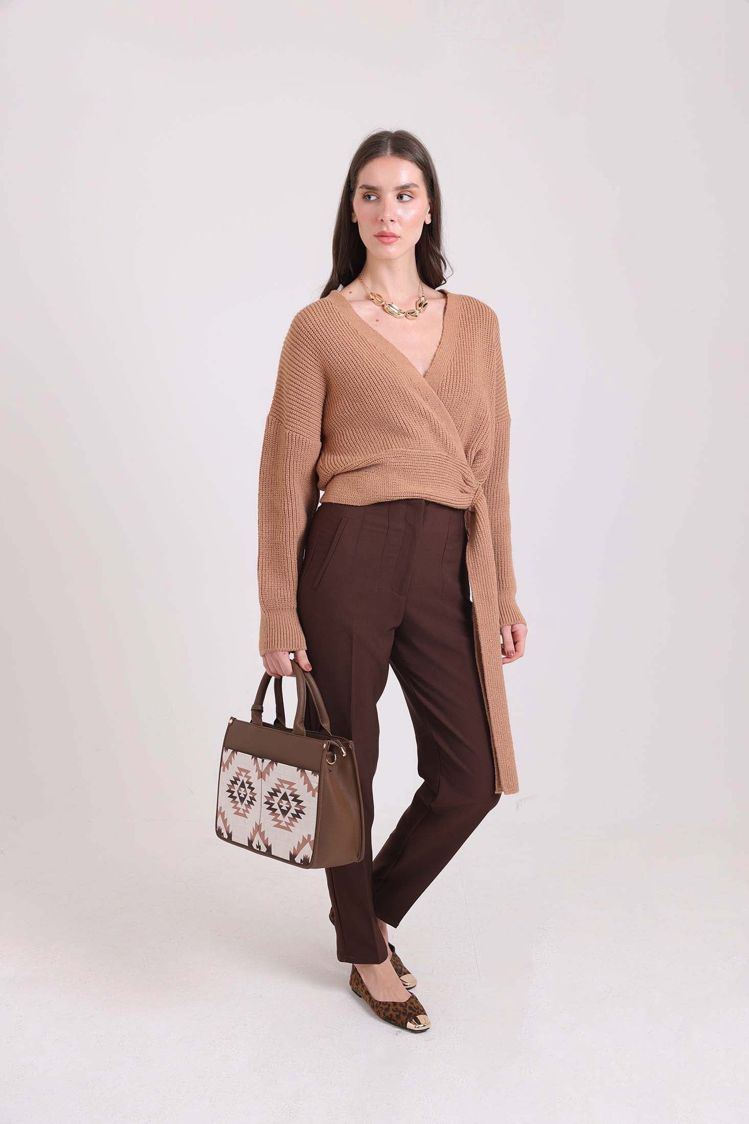 V-Neck Chunky Knit Wrap Cardigan