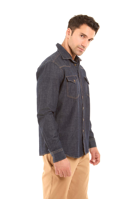 قميص دنيم بأكمام طويلة وأزرار