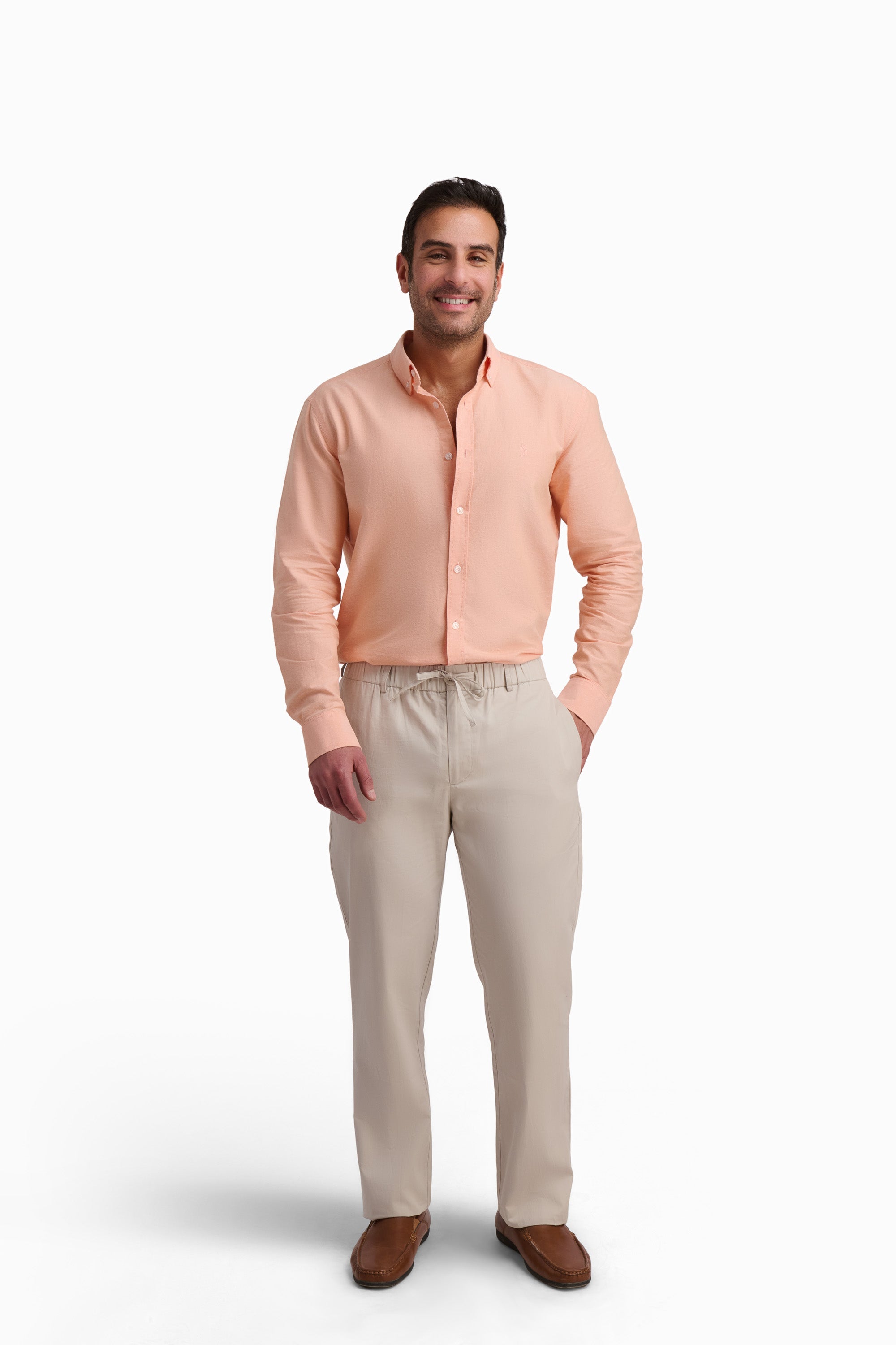 Men’s Beige Cotton Drawstring Trousers
