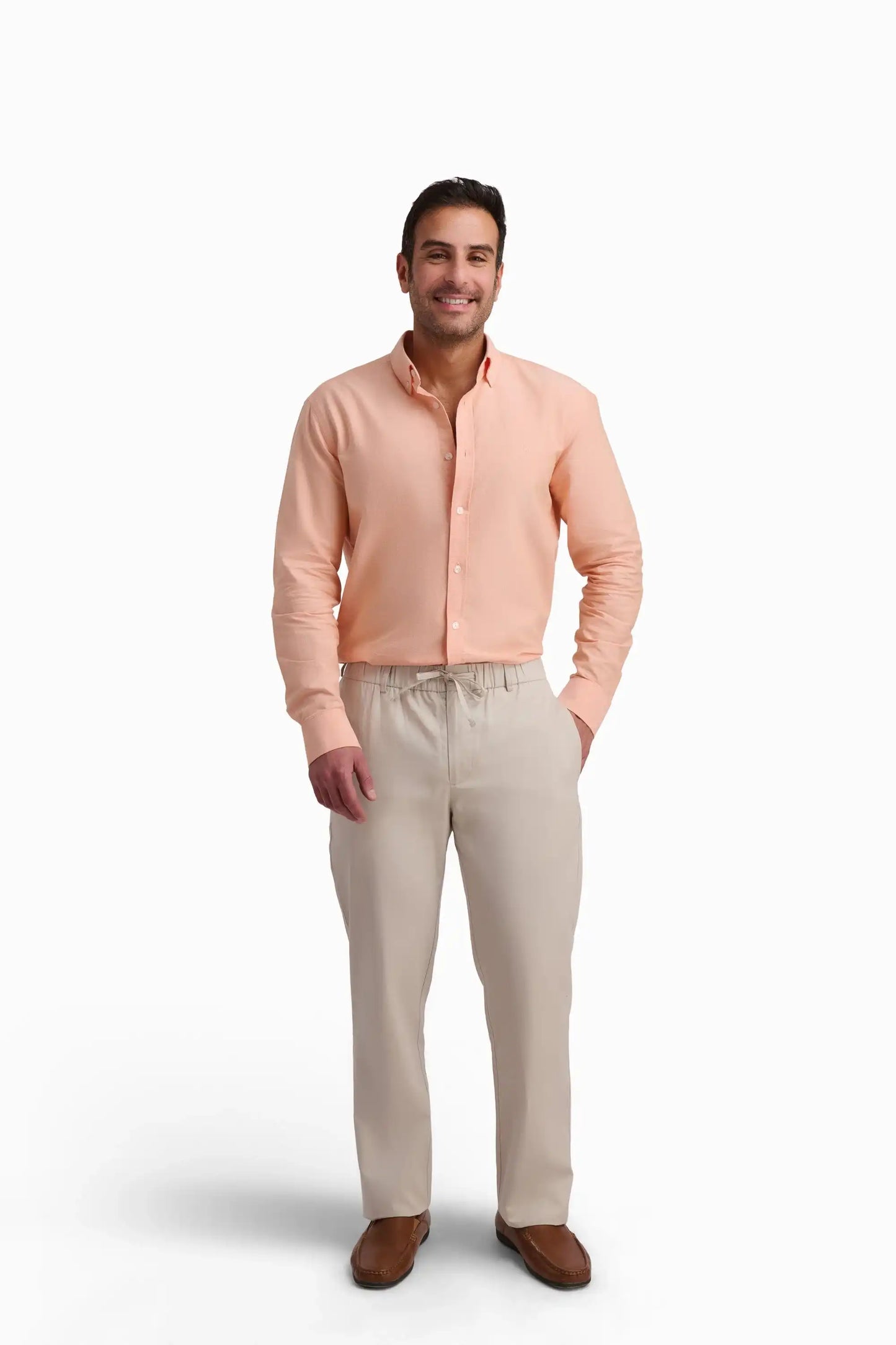 Beige Cotton Drawstring Trousers
