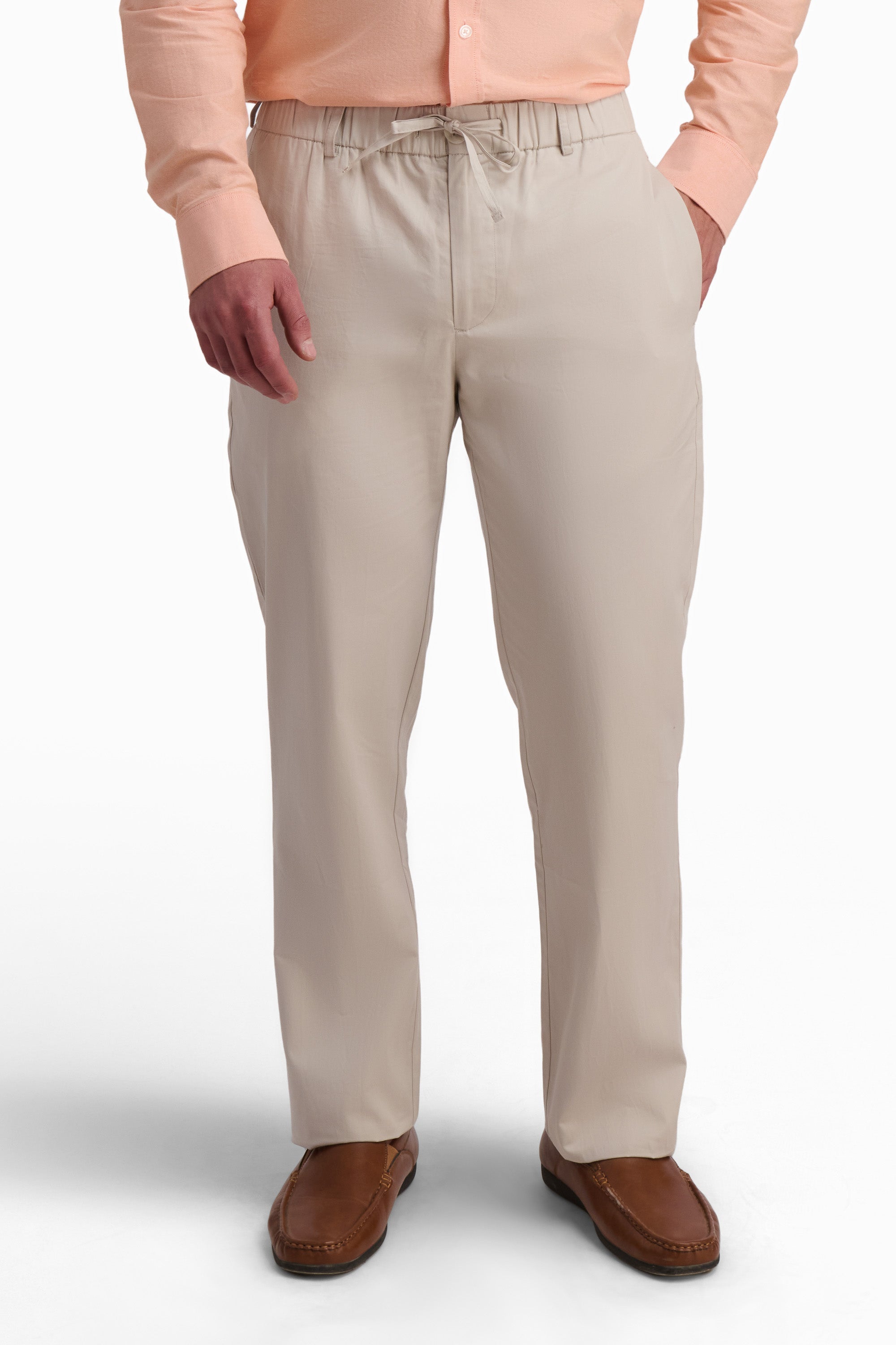 Men’s Beige Cotton Drawstring Trousers