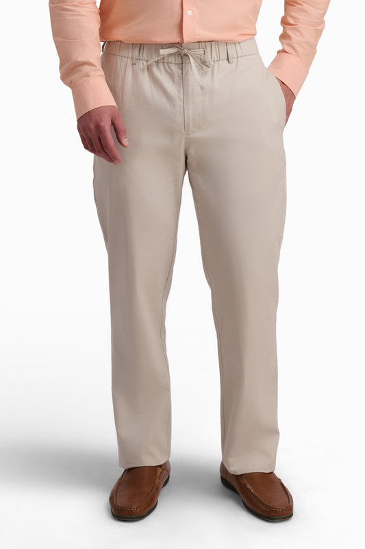 Beige Cotton Drawstring Trousers