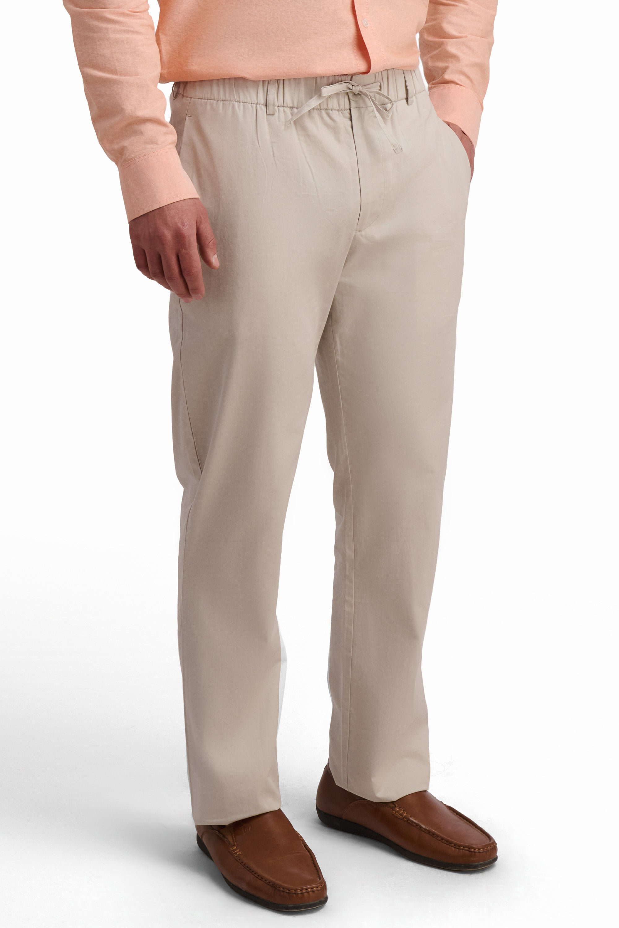 Men’s Beige Cotton Drawstring Trousers