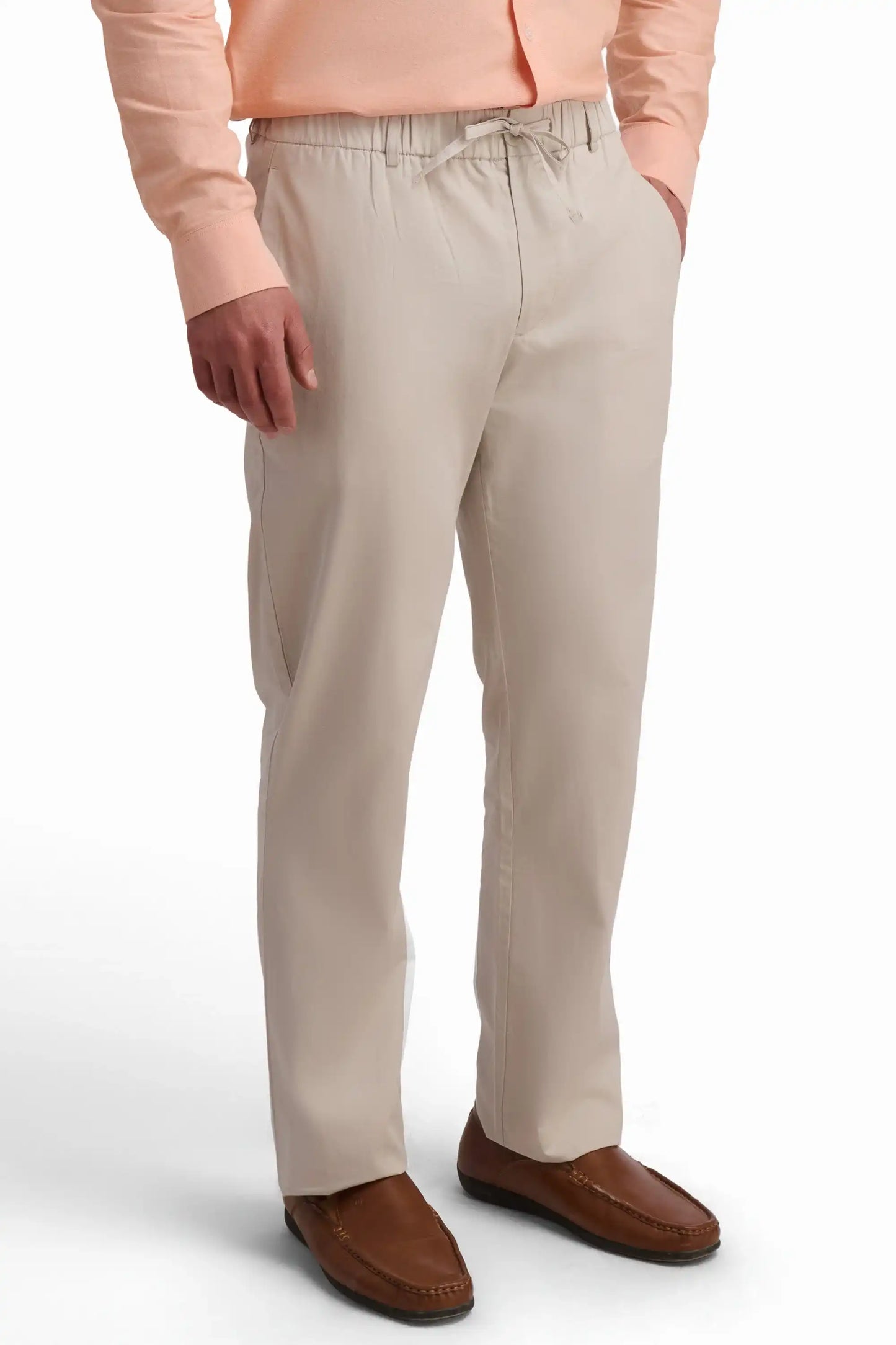 Beige Cotton Drawstring Trousers