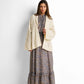 Cable-knit shawl-collar open cardigan