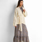Cable-knit shawl-collar open cardigan