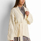 Cable-knit shawl-collar open cardigan