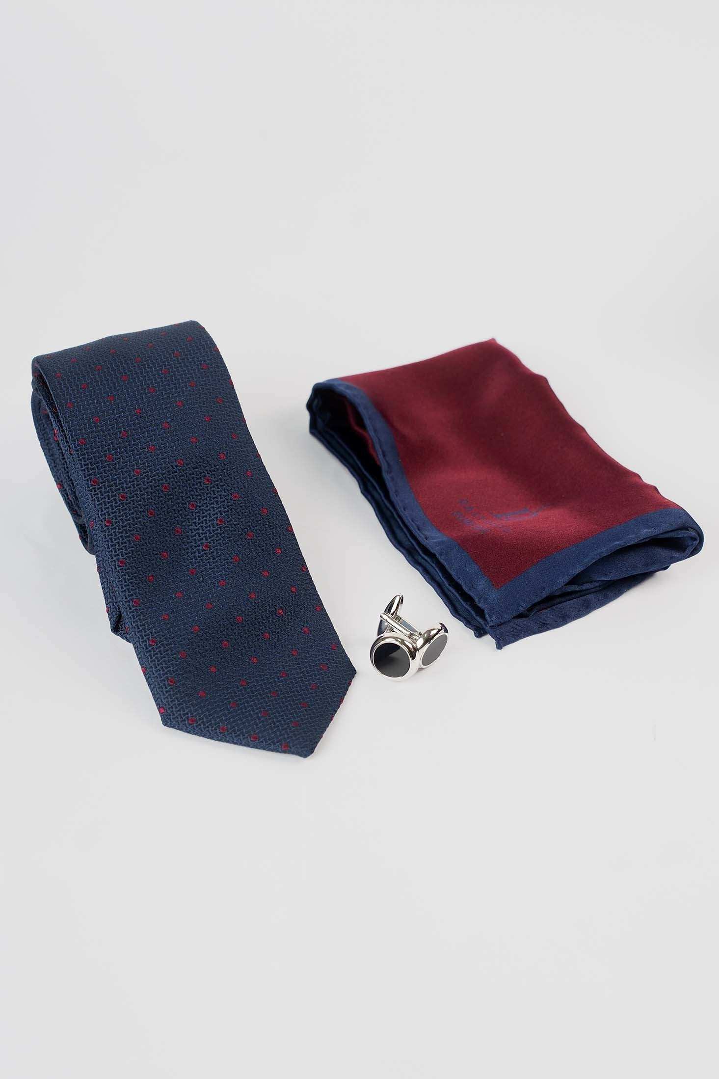 Dotted Tie, Metal Cufflink & Square Hanky Set