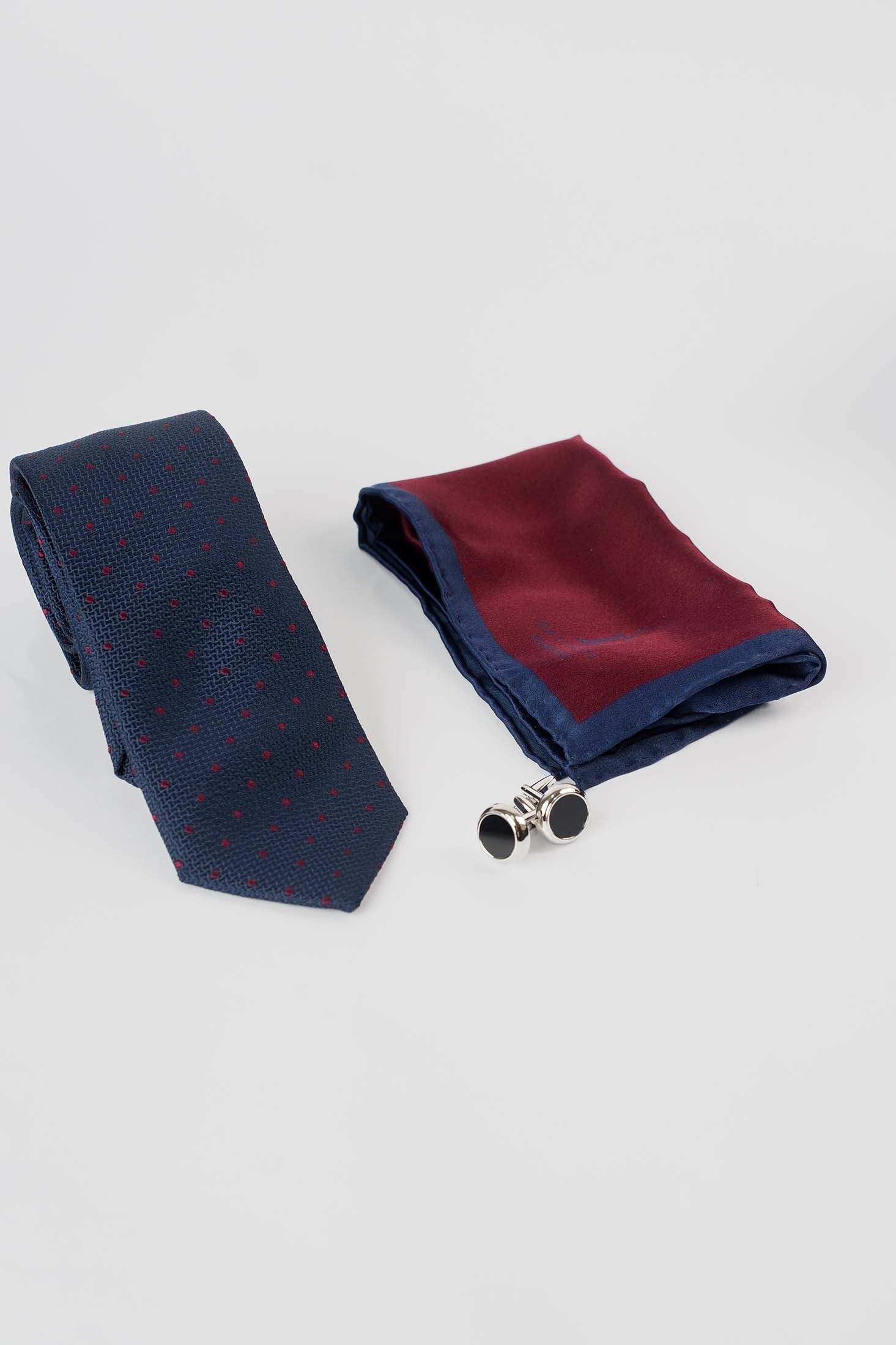 Dotted Tie, Metal Cufflink & Square Hanky Set