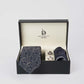 Patterned Tie, Metal Cufflink & Solid Hanky Set