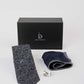 Patterned Tie, Metal Cufflink & Solid Hanky Set