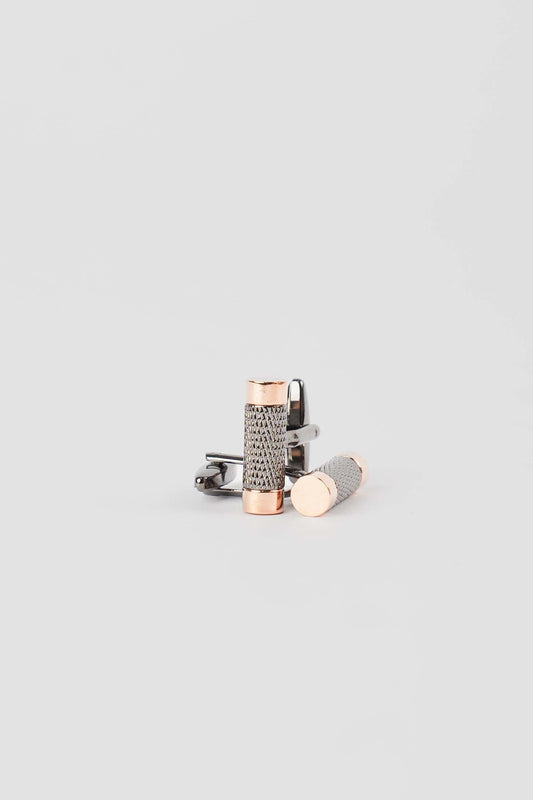 Textured Two-Tone Cylinder Cufflinks