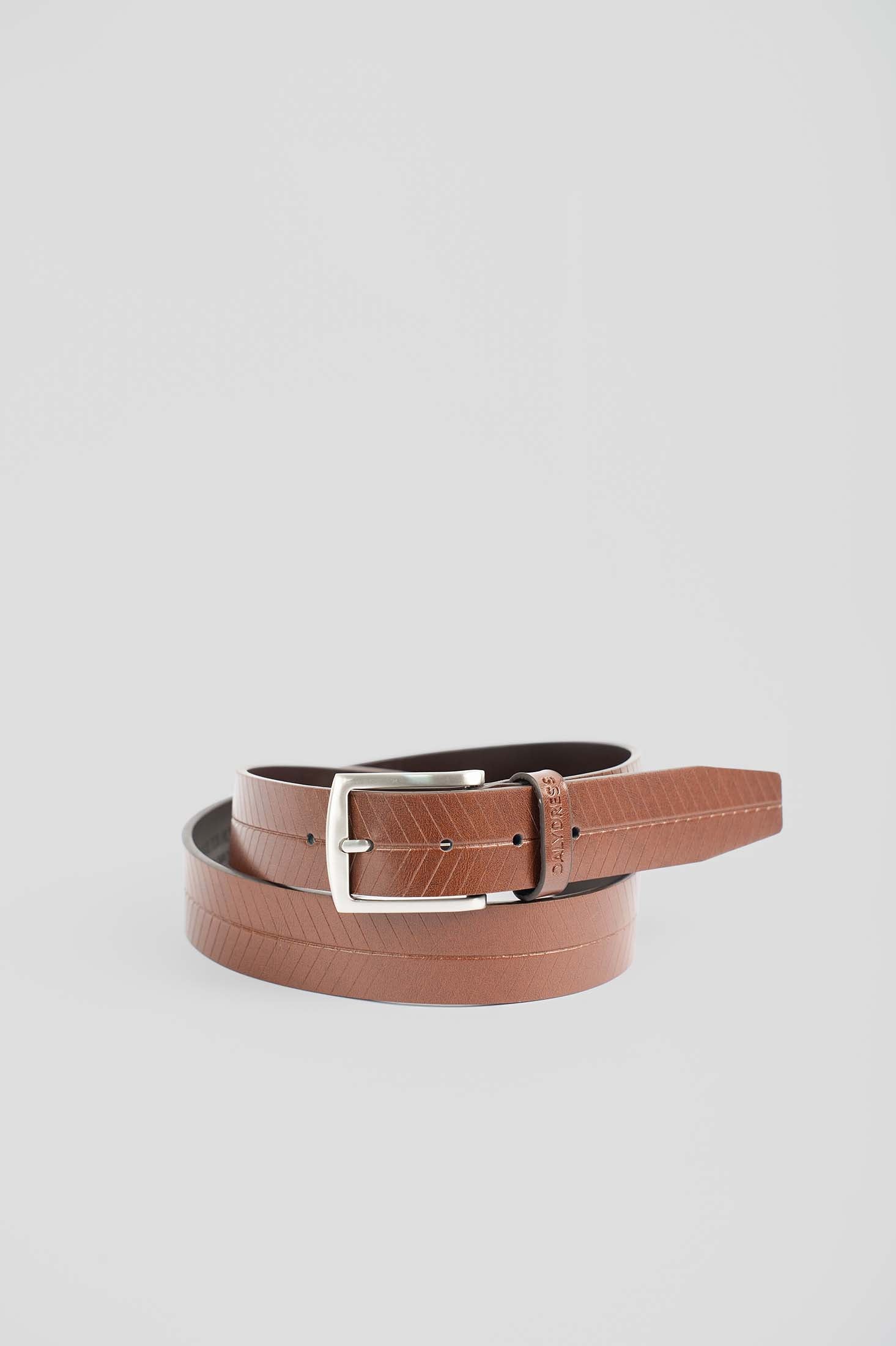 Textured Chevron Genuine Leather Belt