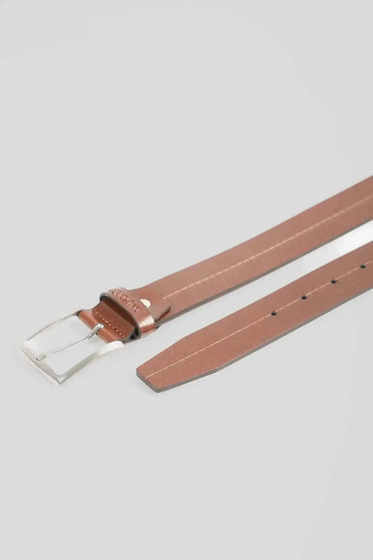 Textured Chevron Genuine Leather Belt