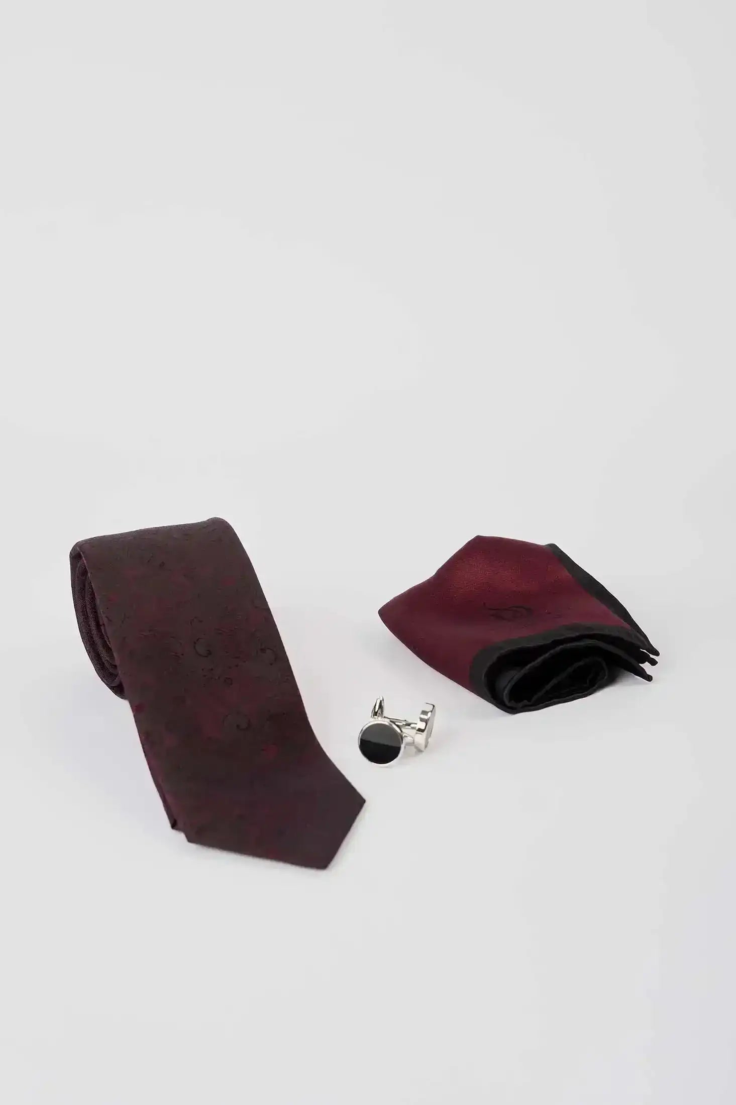 Paisley Silk Tie, Circular Cufflink & Solid Hanky Set